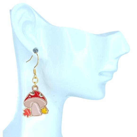 Fall mushroom dangle earrings — lightweight autumn leaf jewelry - Picture 2 of 4